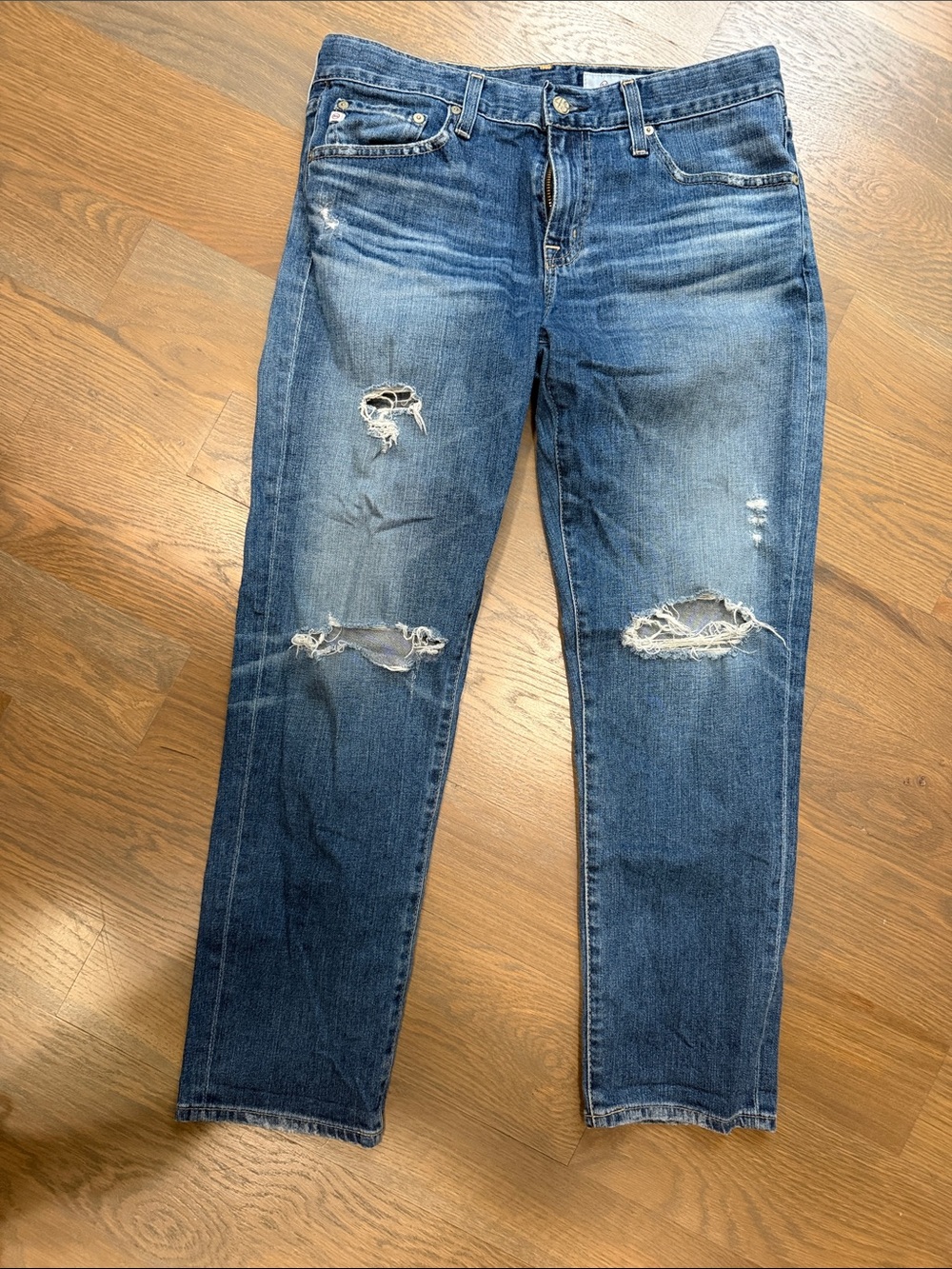 Ag Adriano Goldschmied Distressed Blue Relaxed Jeans